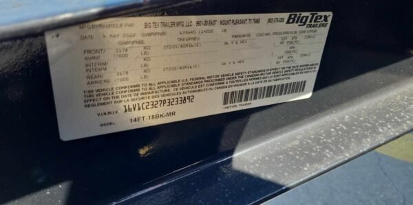 18 Foot Big Tex Black Heavy Duty Tandem Axle Equipment Trailer (14ET-18BK-MR)