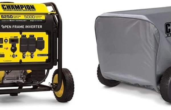 Champion 6250-Watt Open Frame Inverter Generator (100519) + Weather-Resistant Storage Cover