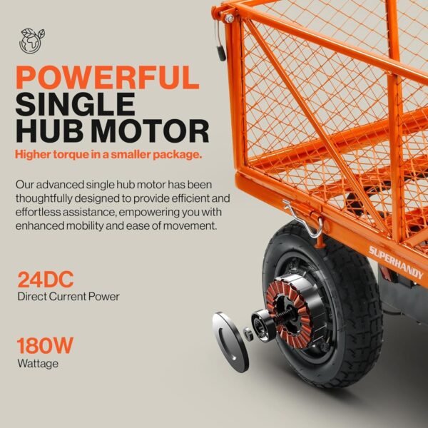 SuperHandy Electric-Assist Garden Cart, 5.7 Cu Ft, 440 lbs Load, All-Terrain Wheels