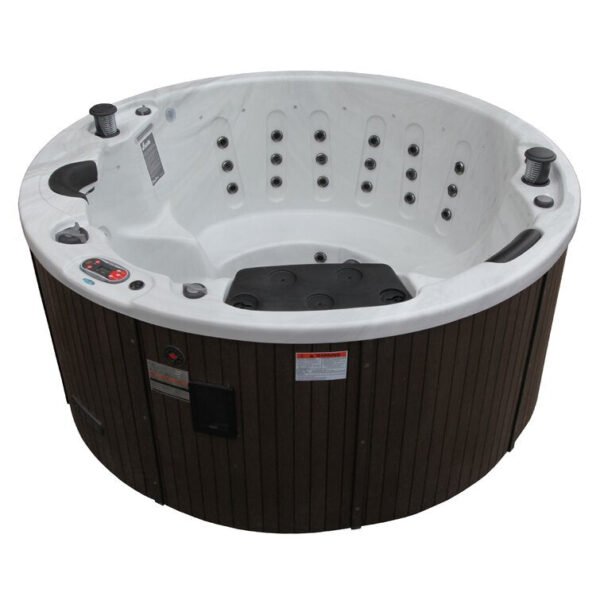 Canadian Spa Co 5 – Person 38 – Jet Acrylic Round Hot Tub with Ozonator and Built-In Speaker in Sterling Silver, Walnut