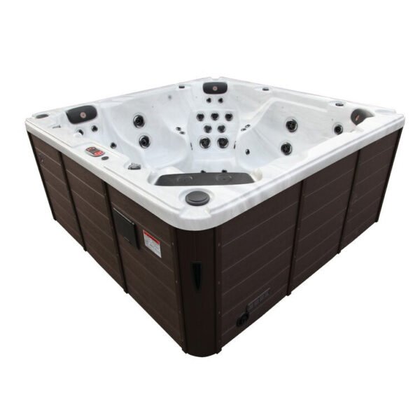 Canadian Spa Co 7 – Person 60 – Jet Acrylic Square Hot Tub with Ozonator and Built-In Speaker in Sterling Silver, Walnut