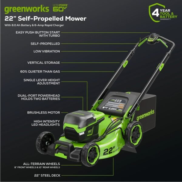 Greenworks Pro 60V 22″ Cordless Self-Propelled Push Lawn Mower