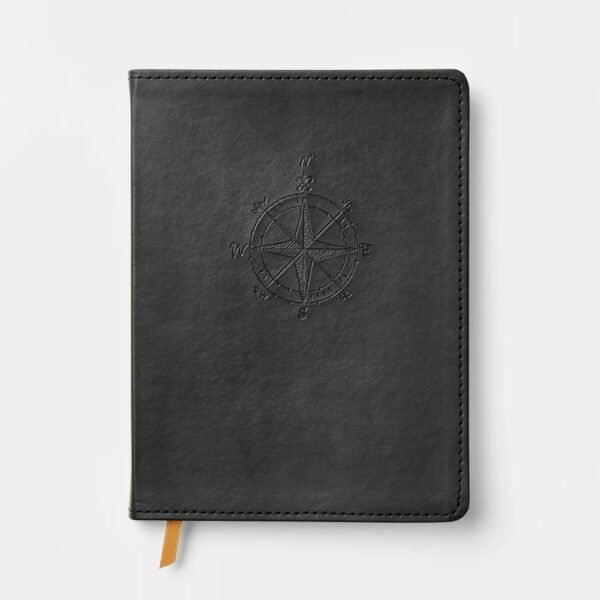 240pg Ruled Journal 8"x6" Faux Leather Compass Soft Cover, Sewn Binding, Narrow Lined Paper, Multicolored
